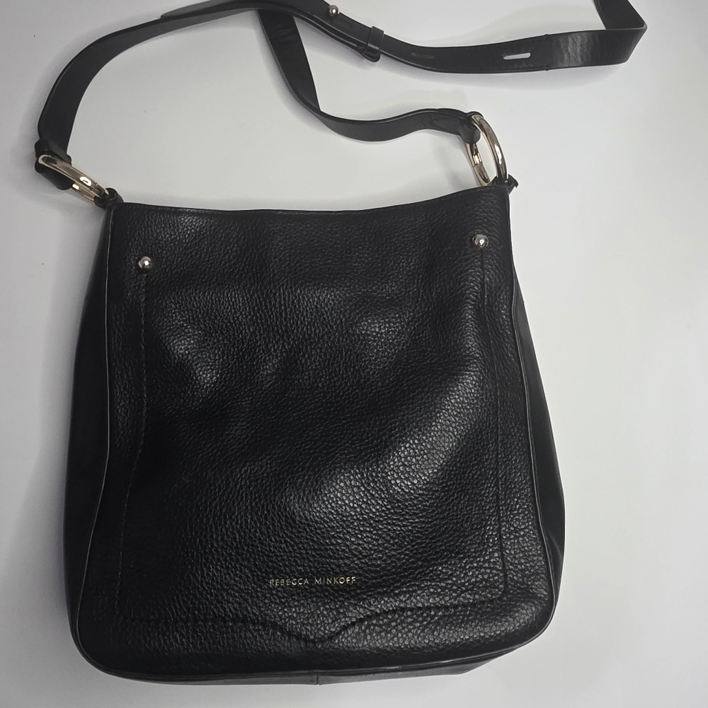 Rebecca Minkoff Black Pebbled Leather Shoulder Bag with Gold Hardware